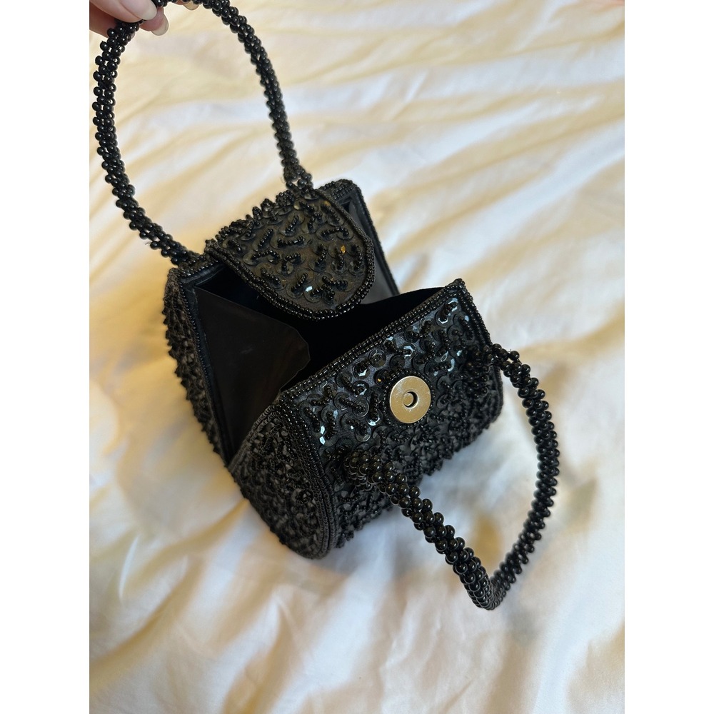 Vintage Black Beaded Evening Bag Whimsygoth Sequined Mini Handbag Y2K Coquette